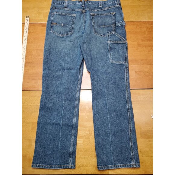 Ariat Rebar M4 Relaxed Boot Size 36x32 Mens Denim Work Blue Jeans Med Wash EUC - Picture 9 of 16